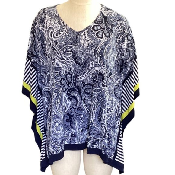Susan Graver Printed Liquid Knit Scarf Batwing Sleeve Paisley Poncho Top S #67L - Picture 1 of 7